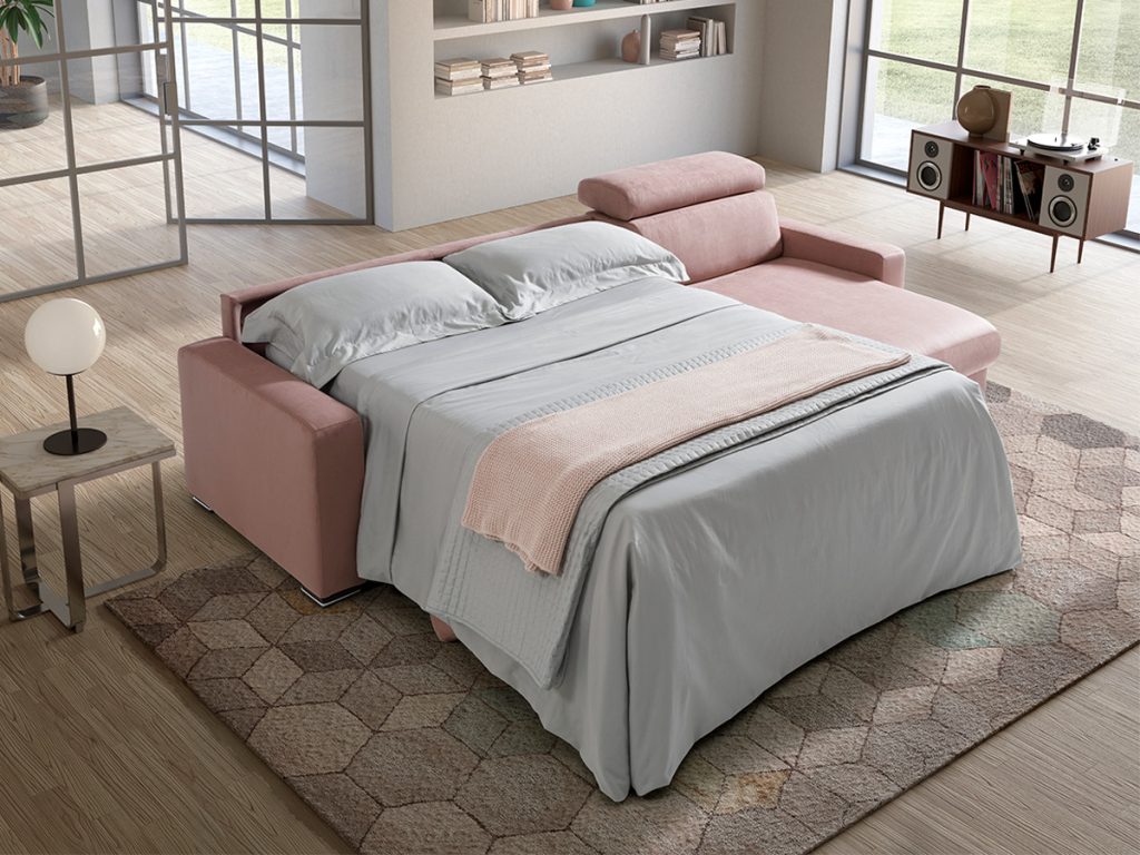 Maretta divano letto con chaise longue rosa
