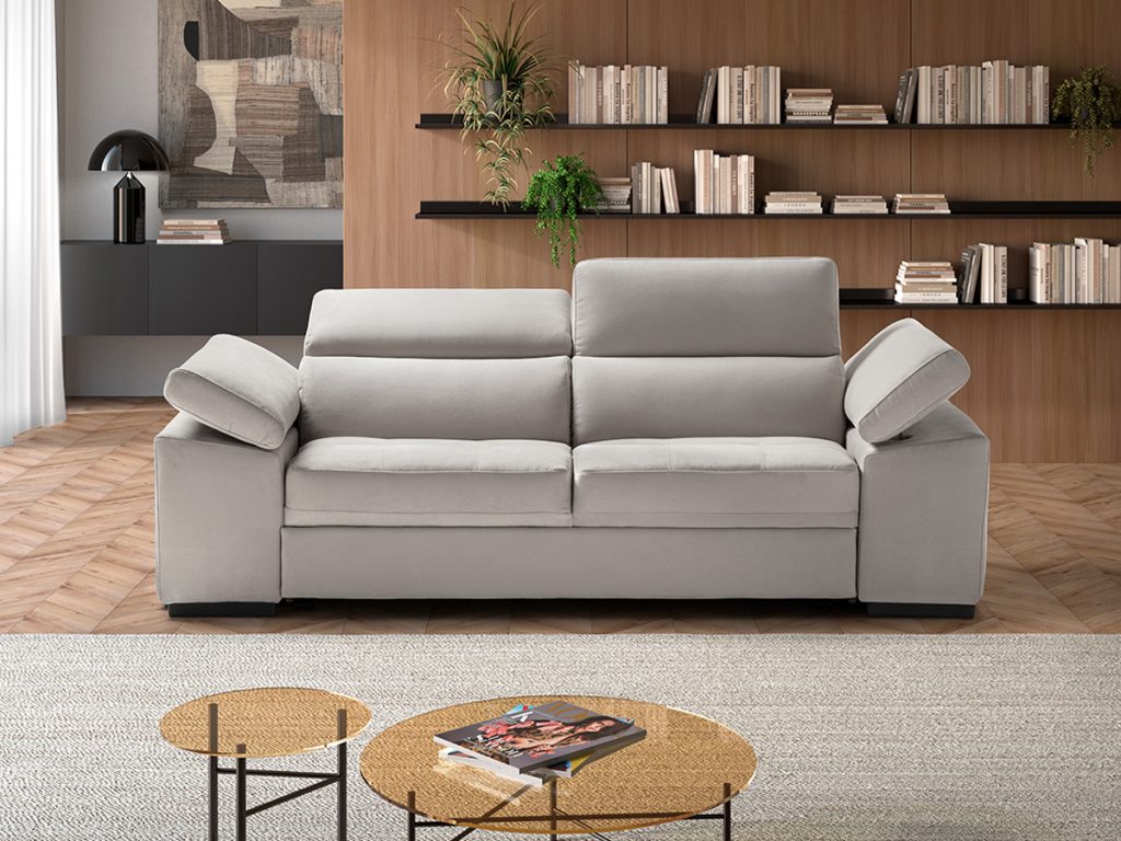 Milos divano lineare letto in tessuto antimacchia bianco