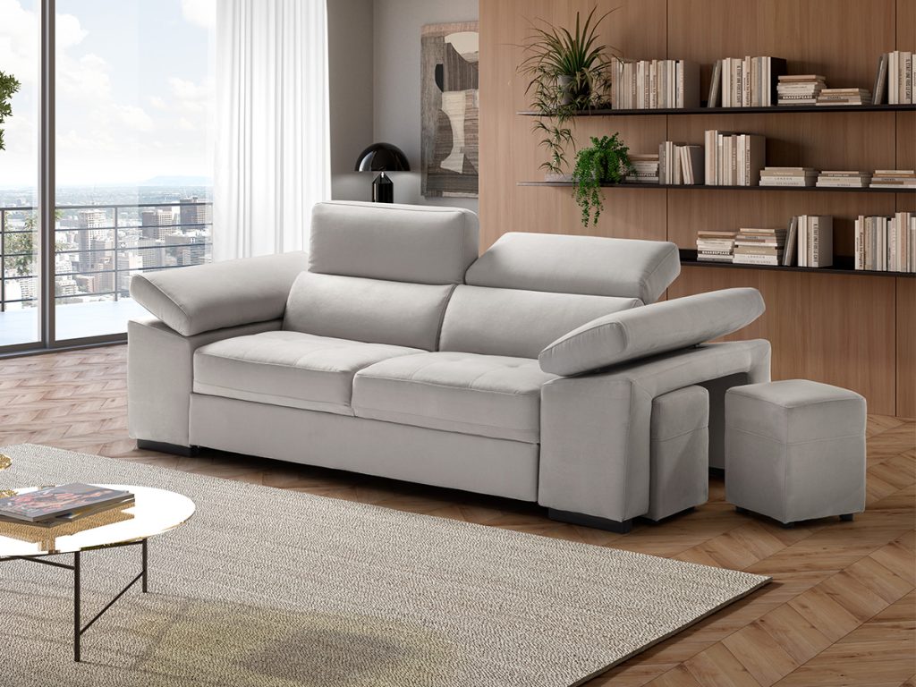Milos divano lineare letto in tessuto antimacchia bianco