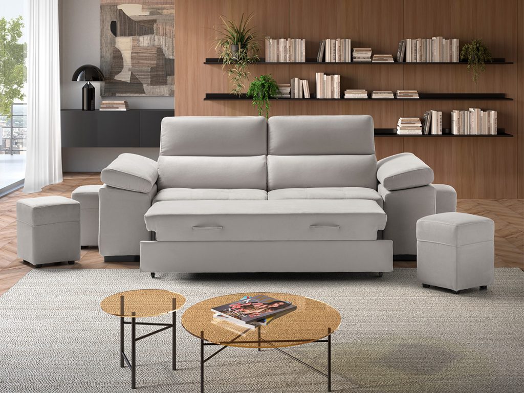 Milos divano lineare letto in tessuto antimacchia bianco