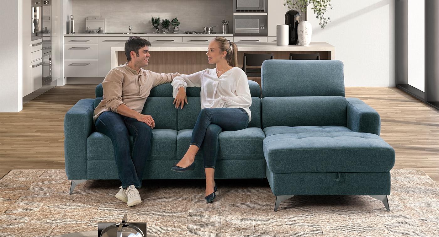 sandy divano angolare con chaise longue verde