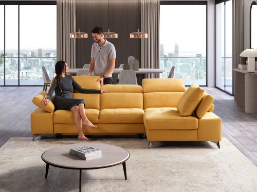 Sandy divano angolare con chaise longue doppio bracciolo giallo