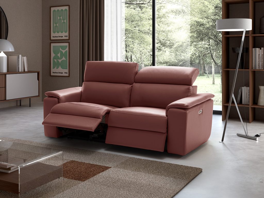 Cobalto divano lineare con 2 relax elettrici in vera pelle rosa
