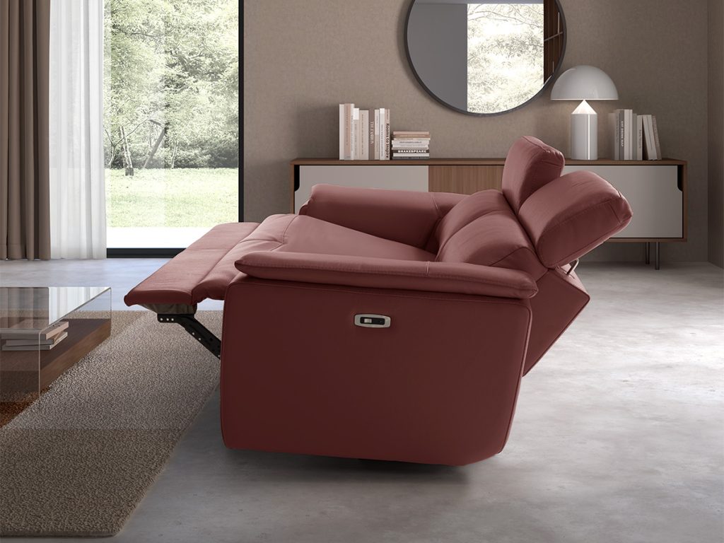 Cobalto divano lineare con 2 relax elettrici in vera pelle rosa