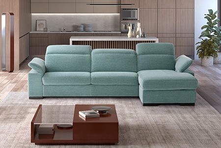 Oslo divano angolare con chaise longue contenitore azzurro