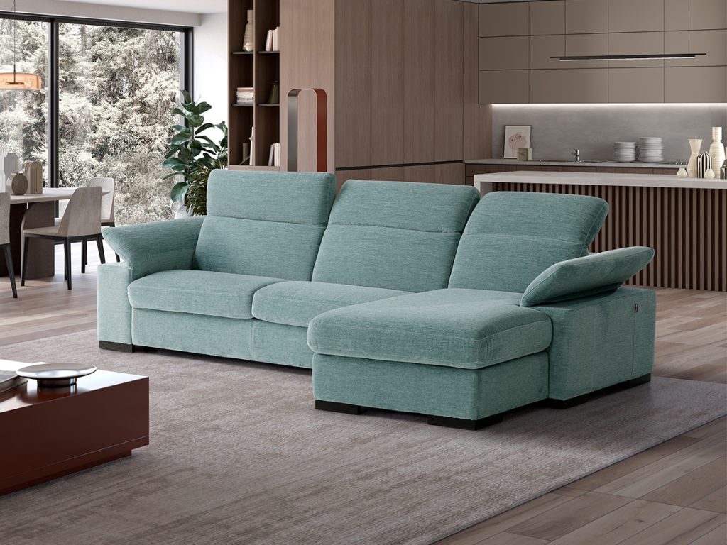 Oslo divano angolare con chaise longue contenitore azzurro