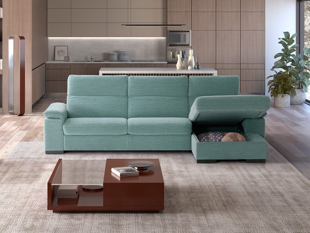 Oslo divano angolare con chaise longue contenitore azzurro