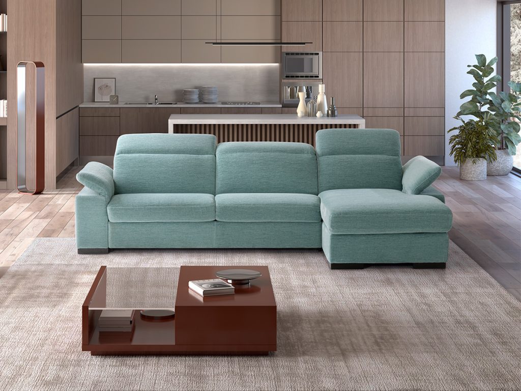 Oslo divano angolare con chaise longue contenitore azzurro