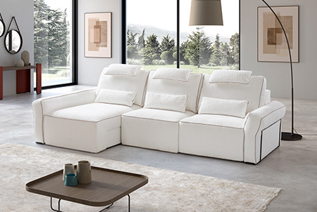 Icona divano angolare con chaise longue scorrevole e sedute scorrevoli contenitori bianco
