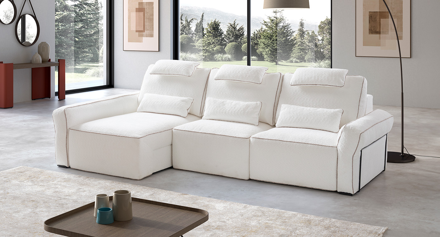 Icona divano angolare con chaise longue scorrevole e sedute scorrevoli contenitori bianco
