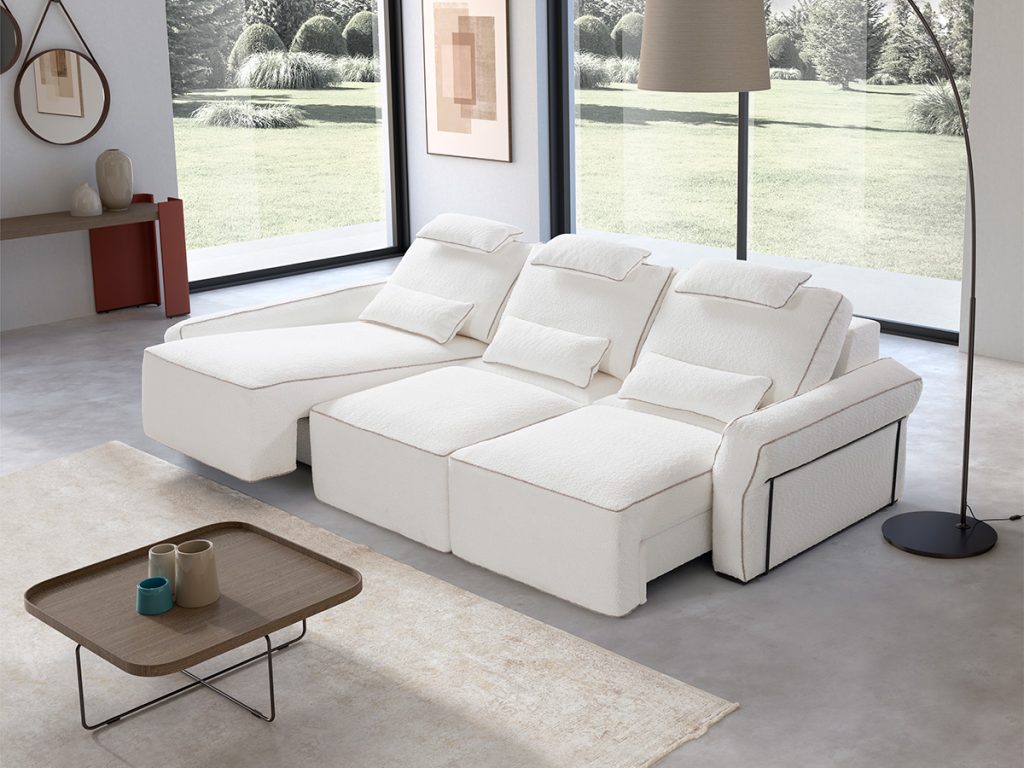 Icona divano angolare con chaise longue scorrevole e sedute scorrevoli contenitori bianco