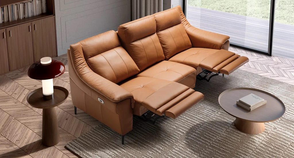 Divano Orizon in pelle con doppio relax, comfort ergonomico e stile contemporaneo per il soggiorno