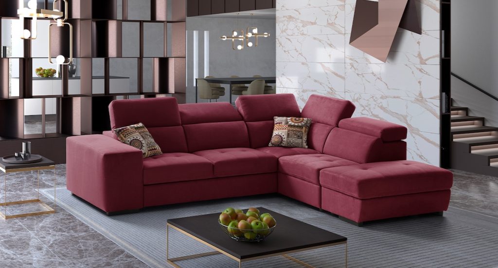 scegliere colore divano rosso come punto focale in soggiorno moderno