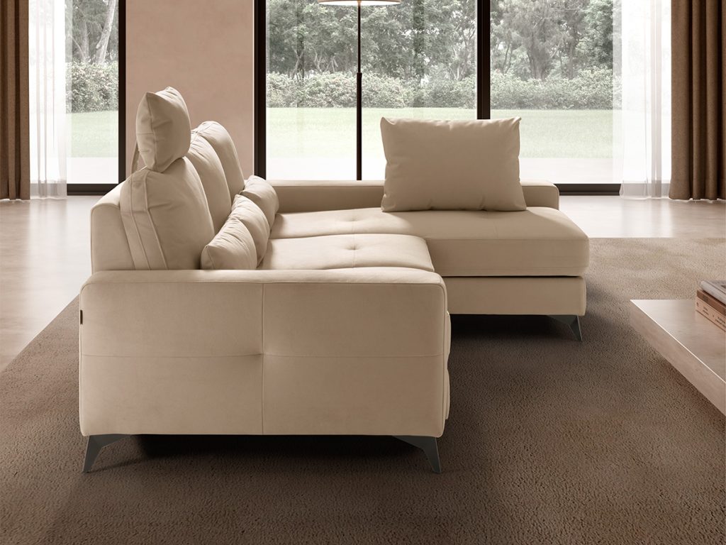 Mozia divano angolare con chaise longue contenitore in tessuto beige